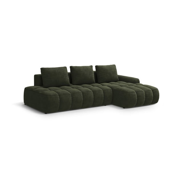 Zelená zamatová rozkladacia/s úložným priestorom rohová pohovka (pravý roh/s leňoškou) Linz – Cosmopolitan Design-image-2