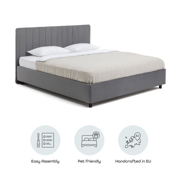 Sivá čalúnená dvojlôžková posteľ s úložným priestorom s roštom 160x200 cm Myra Slim Line – Bonami Selection-image-4