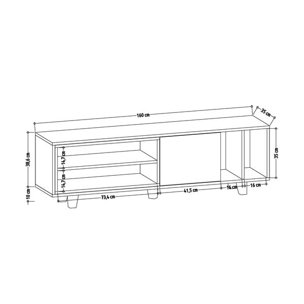 Biely/prírodný TV stolík v dekore duba 160x49 cm Rosmar - Kalune Design-image-3