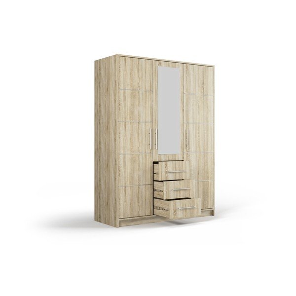 Šatníková skriňa v dekore duba so zrkadlom 147x200 cm Derry - Cosmopolitan Design-image-3