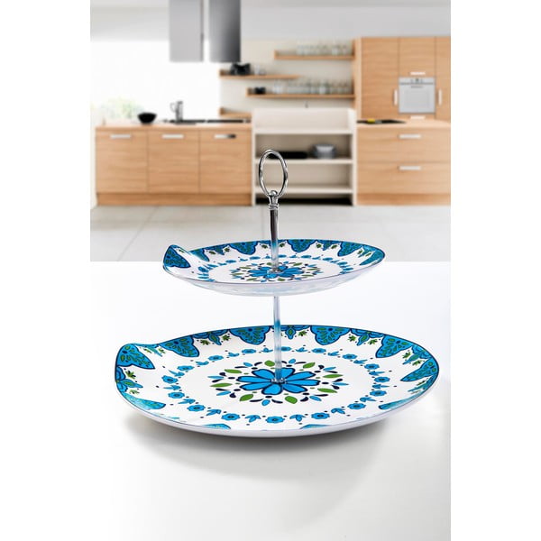 Modrý porcelánový stojan na tortičky Cihan Bilisim Tekstil