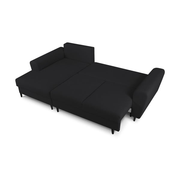 Čierna rozkladacia/s úložným priestorom rohová pohovka z textílie buklé (ľavý roh/s leňoškou) Kyoto – Cosmopolitan Design-image-2