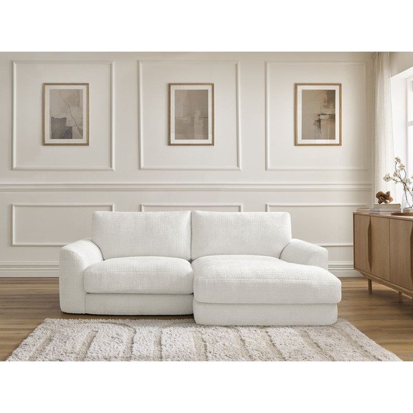 Biela ženilková rohová pohovka (pravý roh/s leňoškou) Leonore – Bobochic Paris-image-1