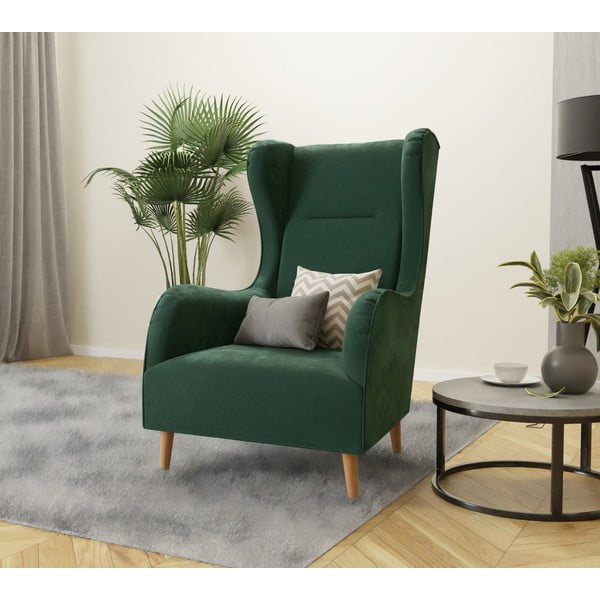 Tmavozelené zamatové kreslo ušiak Carole – Ropez-image-3