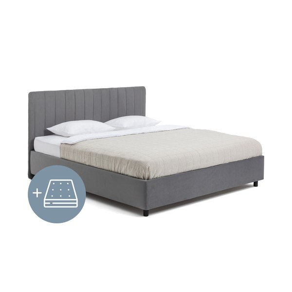 Sivá čalúnená dvojlôžková posteľ s úložným priestorom s matracom/s roštom 180x200 cm Myra Slim Line – Bonami Selection
