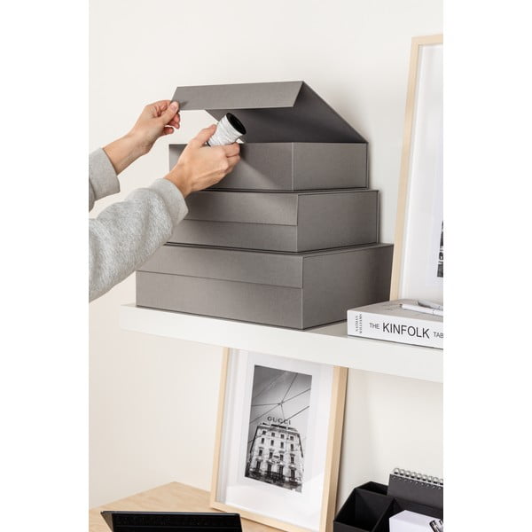 Sivé kartónové úložné boxy v súprave 3 ks s vekom 42,5x29,5x13 cm Kian Paper Laminate – Bigso-image-2