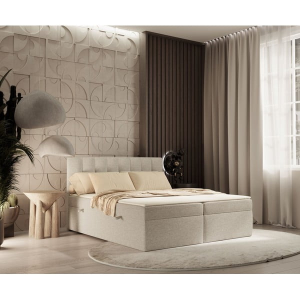 Béžová boxspring posteľ s úložným priestorom 160x200 cm Novento – Maison de Rêve-image-1