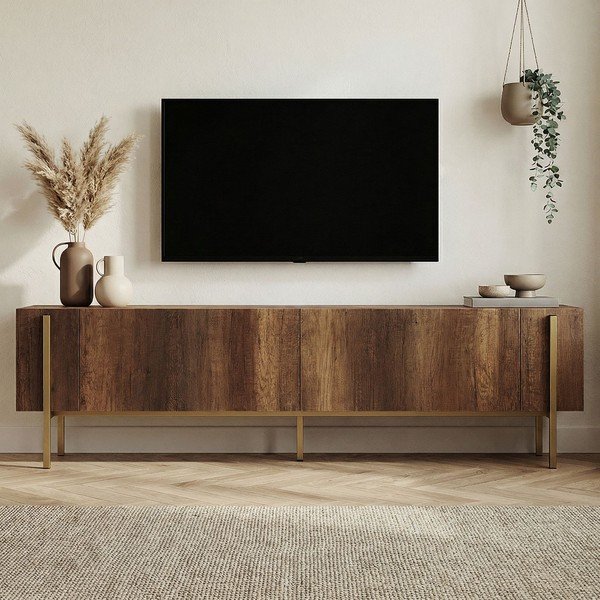 TV stolík v dekore orecha v tmavo prírodnej farbe 180x45x30 cm Nexus – Kalune Design-image-3