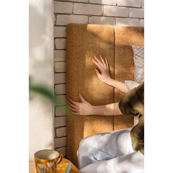 Čalúnená dvojlôžková posteľ s úložným priestorom s roštom 180x200 cm v horčicovej farbe Thessa Bold Line – Bonami Selection-image-3