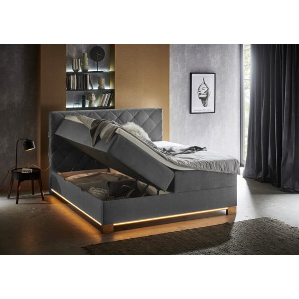 Sivá boxspring posteľ s úložným priestorom 180x200 cm Messina – Meise Möbel-image-4