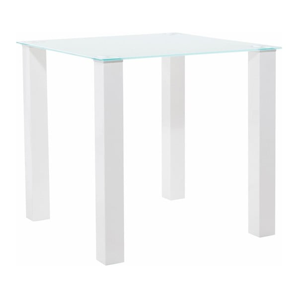 Lesklý biely jedálenský stôl s doskou z tvrdeného skla Støraa, 80 × 80 cm