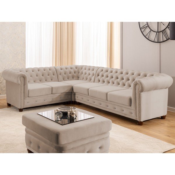 Béžová zamatová rozkladacia rohová pohovka (ľavý roh/do L) York Blik – Ropez-image-1