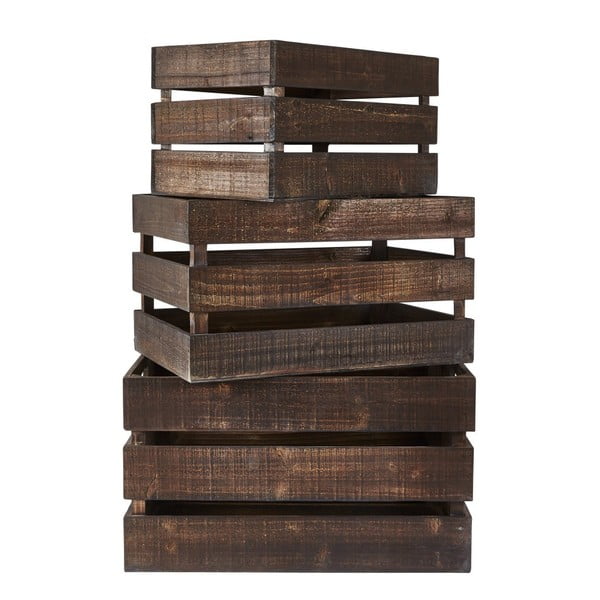 Sada 3 úložných boxov KJ Collection Wooden Brown