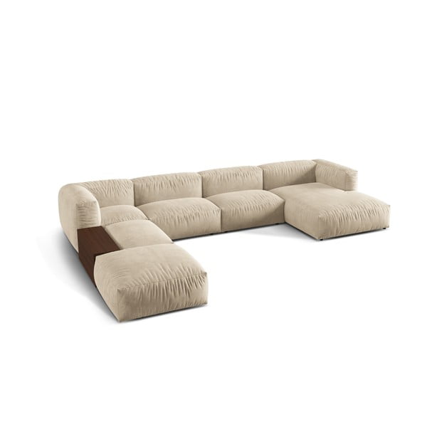 Béžová zamatová modulárna rohová pohovka (ľavý roh/do tvaru "U") Martina – Micadoni -image-2