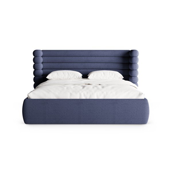 Modrá čalúnená dvojlôžková posteľ s úložným priestorom s roštom 200x200 cm Mount – Micadoni -image-4
