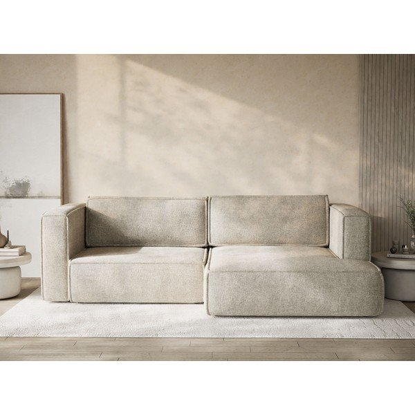 Béžová ženilková rozkladacia/s úložným priestorom rohová pohovka (pravý roh/s leňoškou) Velto – Maison de Rêve-image-1