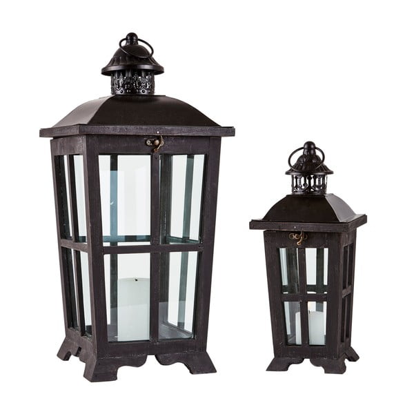 Sada 2 čiernych drevených lampášov KJ Collection Lantern