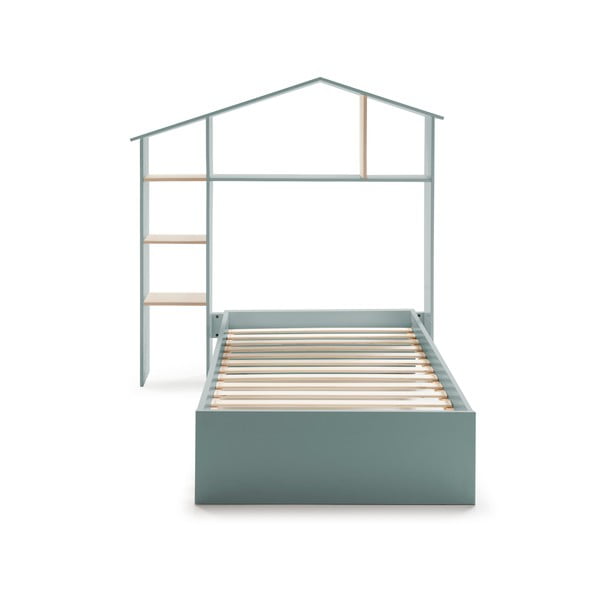 Modro-zelená detská posteľ s policami Marckeric Maria, 90 x 190 cm