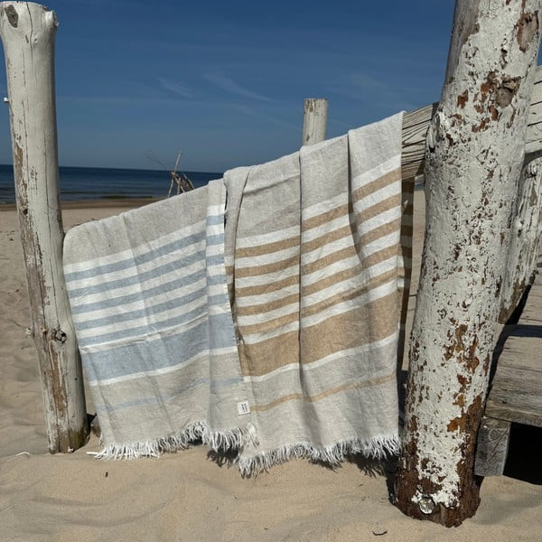 Modrá ľanová plážová osuška 85x140 cm Allure Stripe – Linen Tales-image-4
