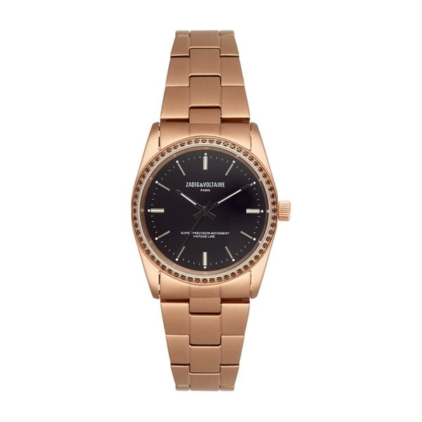 Unisex hodinky zlatej farby s čiernym ciferníkom Zadig & Voltaire