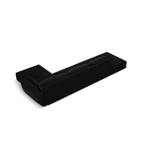 Čierna zamatová rohová pohovka (pravý roh/s leňoškou) Vanda – Mazzini Sofas-image-3