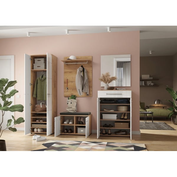 Biela prírodná skrinka na topánky v dekore duba Aledo - Germania-image-4