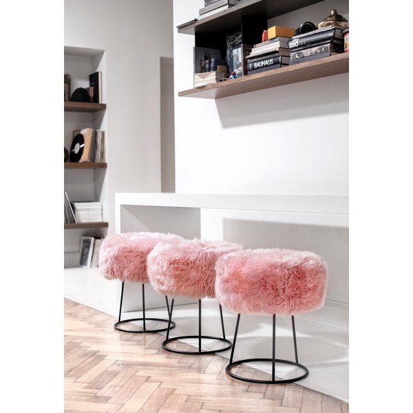 Stolička so ružovým sedadlom z ovčej kožušiny Royal Dream, ⌀ 36 cm-image-3