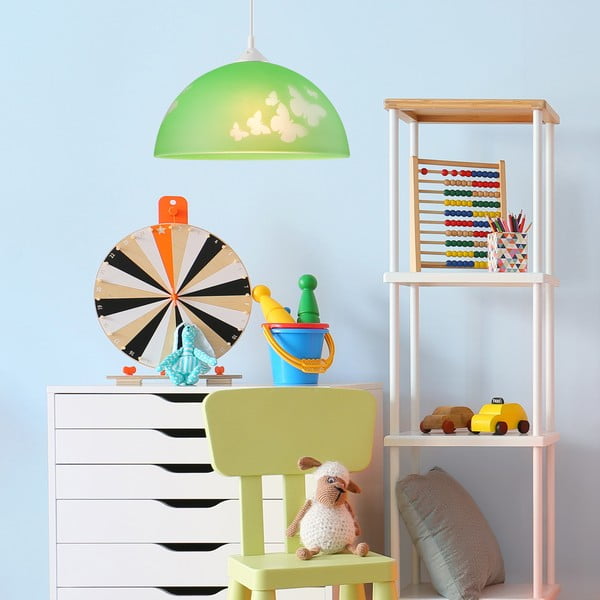 Zelené detské svietidlo so skleneným tienidlom ø 30 cm Mariposa – LAMKUR-image-2
