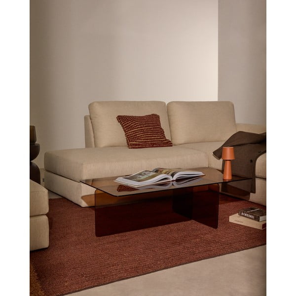 Hnedý sklenený konferenčný stolík 60x120 cm Zaren – Kave Home-image-1