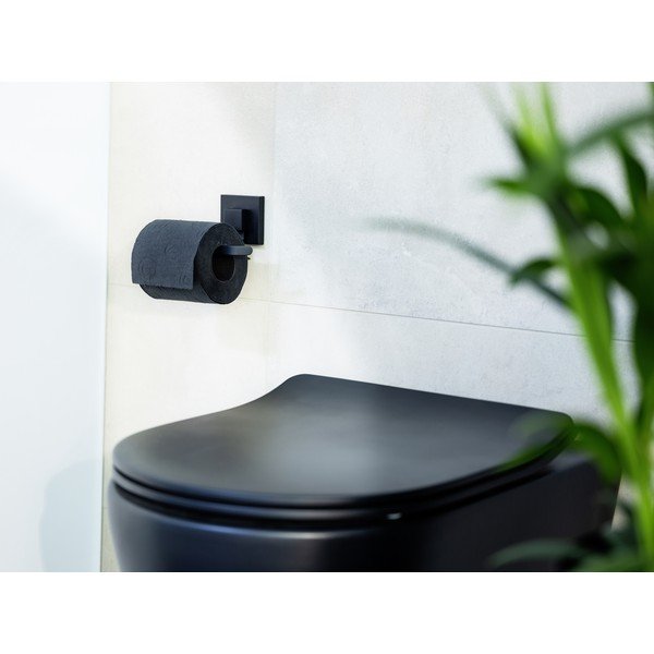Čierny samodržiaci držiak na toaletný papier z nehrdzavejúcej ocele Quadro – Wenko-image-1