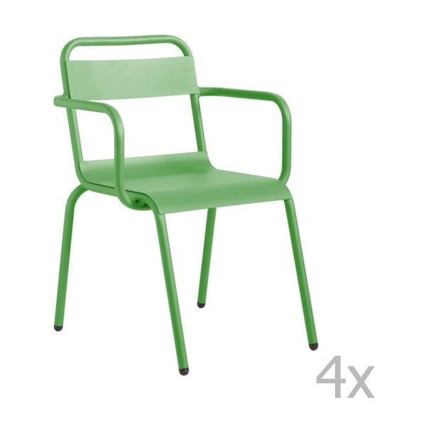 Sada 4 zelených záhradných stoličiek s opierkami na ruky Isimar Biarritz