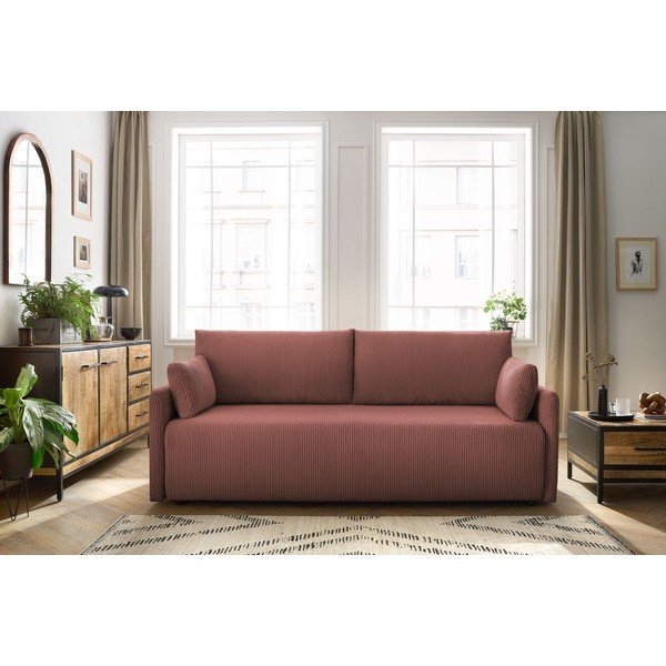 Ružová menčestrová rozkladacia pohovka 211 cm Marcel – Bobochic Paris-image-1