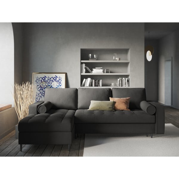 Tmavosivá rozkladacia rohová pohovka Milo Casa Santo, ľavý roh-image-1