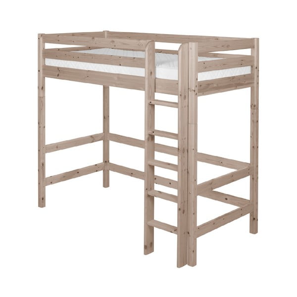Hnedá detská vysoká posteľ z borovicového dreva Flexa Classic, 90 × 200 cm