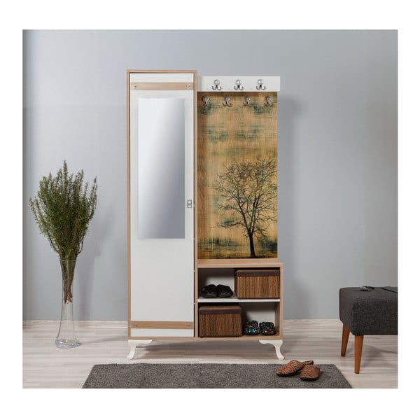 Hnedo-biela predsieňová stena so zrkadlom Inci Tree, výška 196 cm-image-4