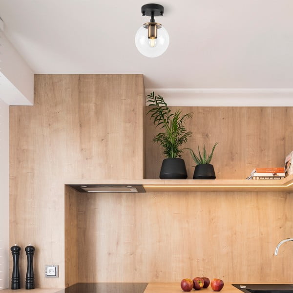 Čierne stropné svietidlo so skleneným tienidlom ø 15 cm Atmaca – Opviq lights-image-3