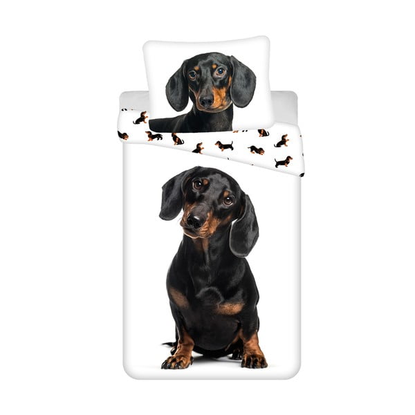 Čierno-biele bavlnené detské obliečky na jednolôžko 140x200 cm Dachshund – Jerry Fabrics