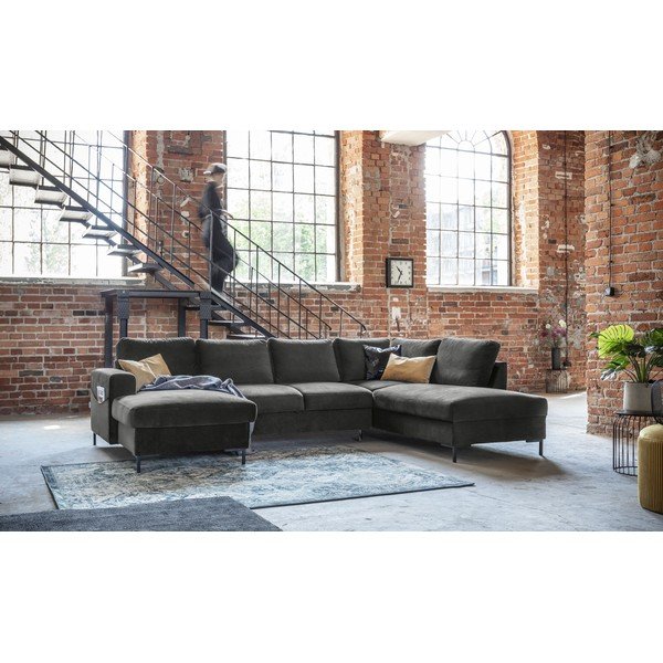 Tmavosivá zamatová rozkladacia pohovka do "U" Miuform Lofty Lilly, pravý roh-image-4