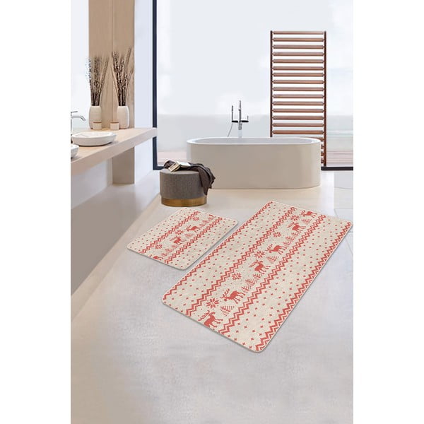 Červené/béžové kúpeľňové predložky v súprave 2 ks 60x100 cm – Mila Home-image-2