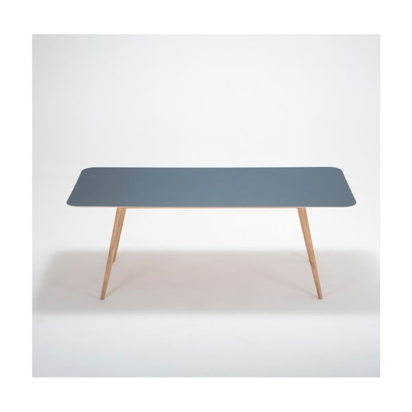 Jedálenský stôl z masívneho dubového dreva s tmavomodrou doskou Gazzda Linn, 200 × 90 cm-image-1