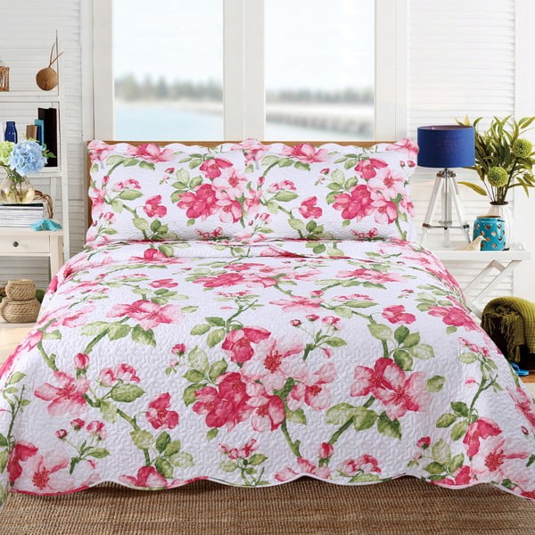 Pléd cez posteľ s motívom kvetov s dvomi obliečkami na vankúš Sleeptime Emma, 260 x 250 cm
