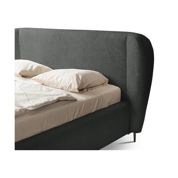 Tmavosivá čalúnená dvojlôžková posteľ s roštom 180x200 cm Makana – Makamii-image-3