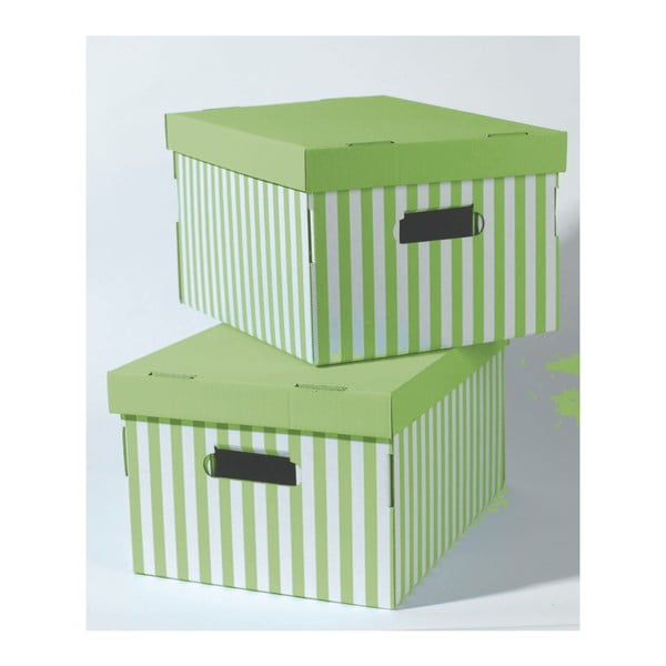 Sada 2 úložných škatúľ Compactor Stripes Green