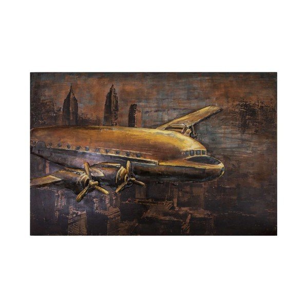 Dekoratívna kovová ceduľa Antic Line Avion New York, 120 x 80 cm