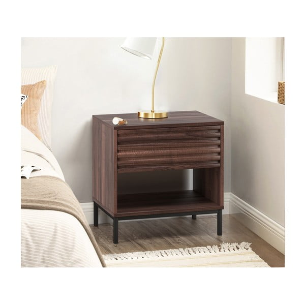 Tmavohnedý nočný stolík s doskou v dekore orechového dreva Celine – Støraa-image-4