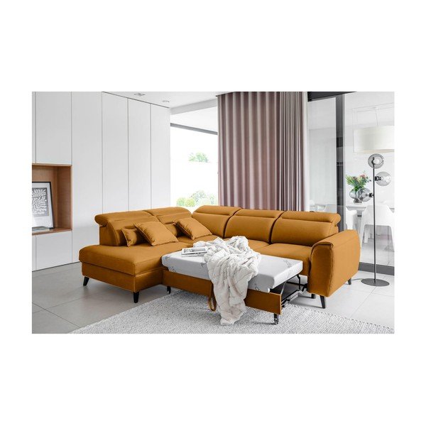 Žltá zamatová rozkladacia/s úložným priestorom rohová pohovka (ľavý roh/do L) Noble – ELTAP-image-4