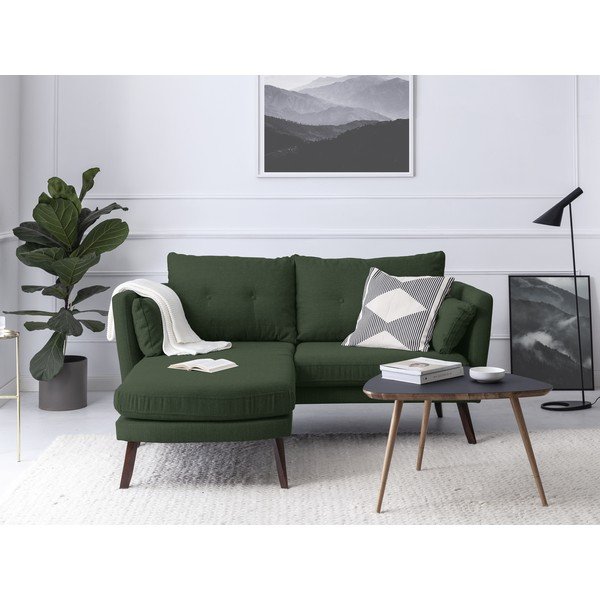 Zelená trojmiestna pohovka Mazzini Sofas Elena, s leňoškou na ľavom rohu-image-1