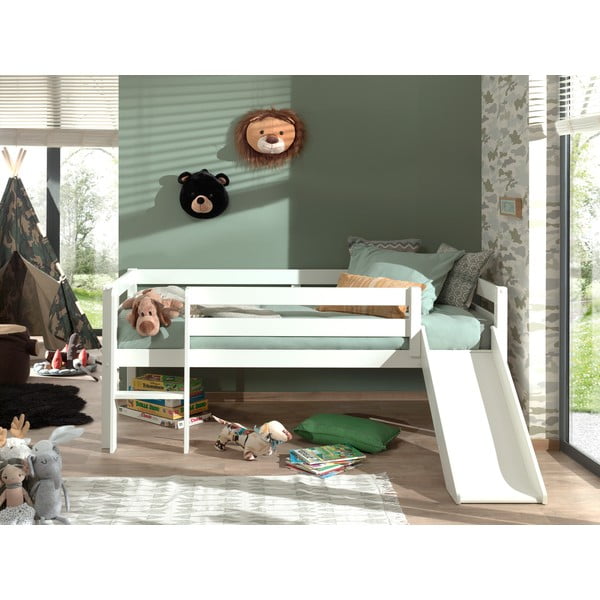 Biela detská vyvýšená posteľ so šmykľavkou Vipack Pino, 90 x 200 cm-image-2