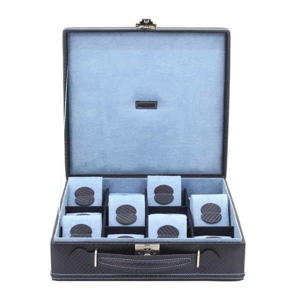Čierno-modrý box na 12 hodiniek Friedrich Lederwaren London