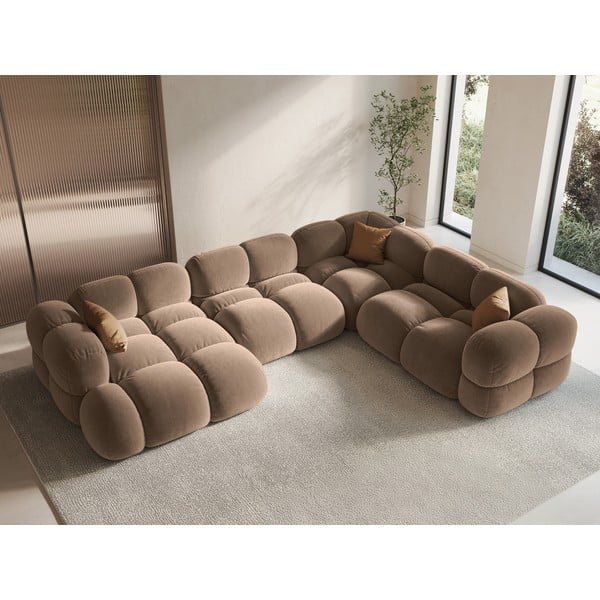 Hnedá zamatová rohová pohovka (pravý roh/do tvaru "U") Loretto – Cosmopolitan Design-image-1